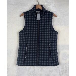 Lemon Tart Womens S Plaid‎ Green Black Gray Quilted Zip Down Filled Puffer Vest